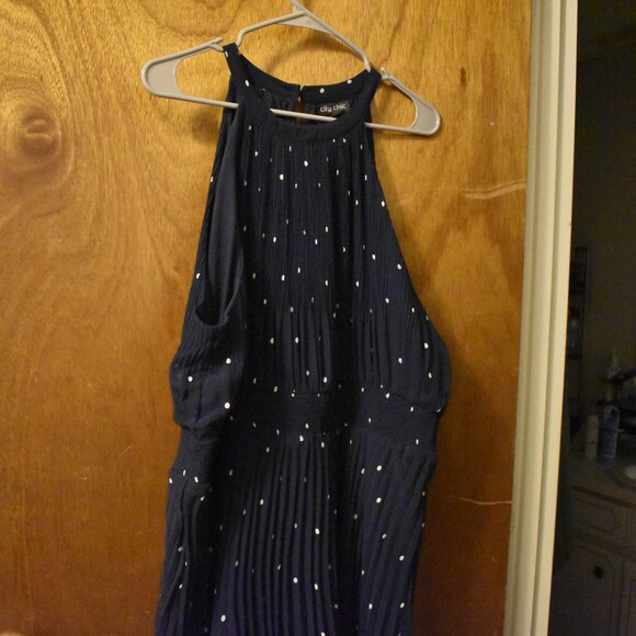 City Chic - Sz 20 (L) - Navy Blue with Khaki Spots Midi Dress - Picture 3 of 5